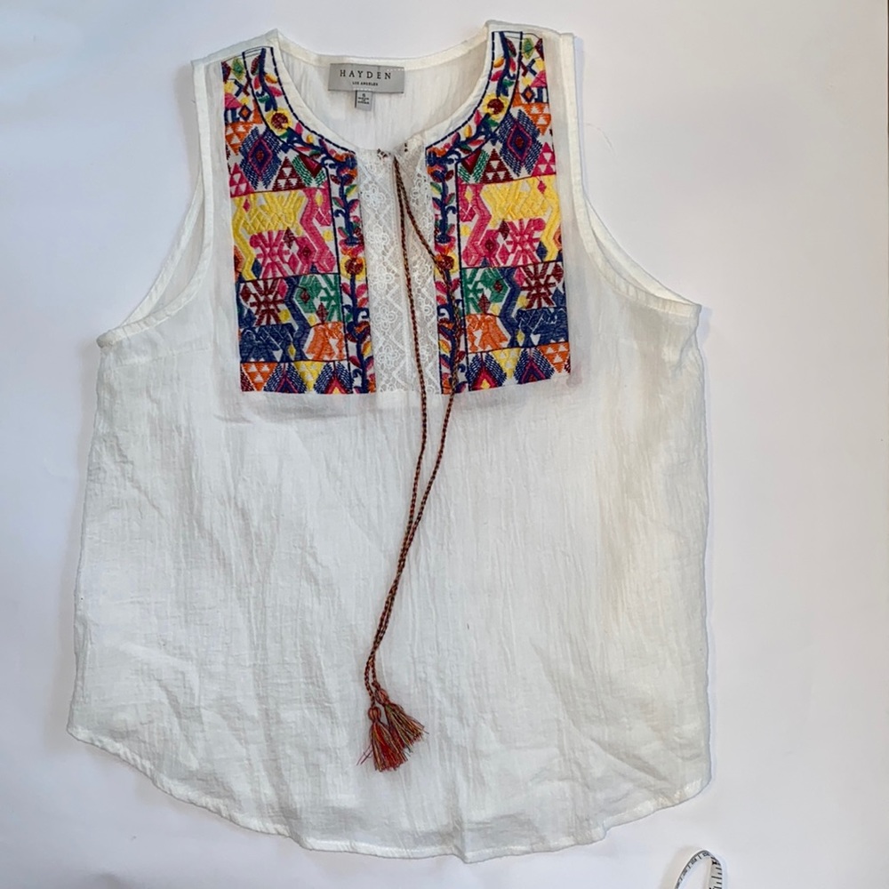 Hayden Los Angeles Embroidered Tieneck Peasant Top Size S - Picture 2 of 12